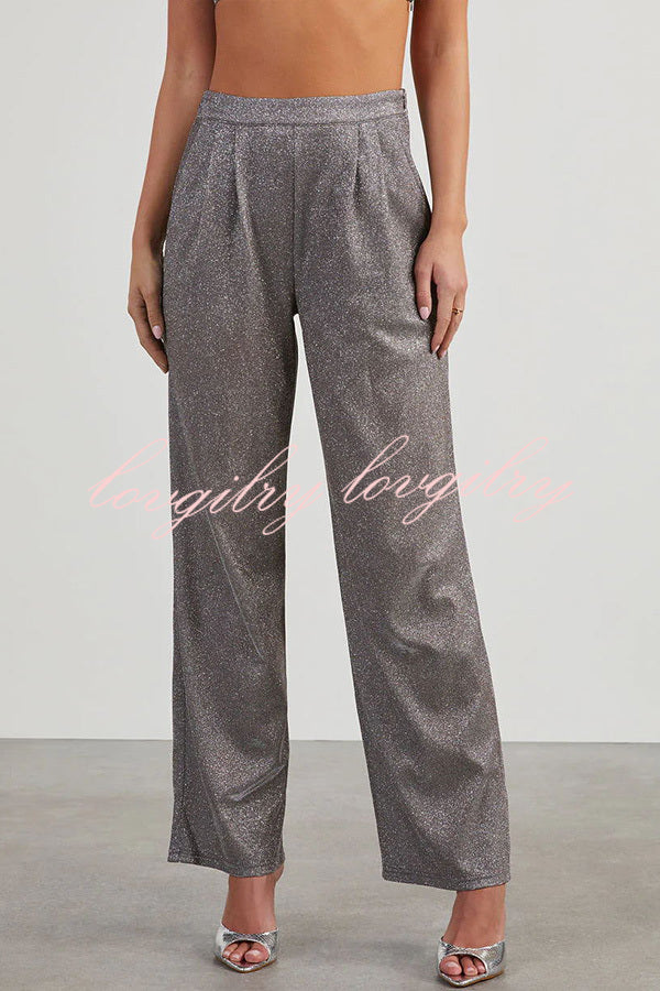 Jordyn Metallic Hidden Zip Button Pocket Pants