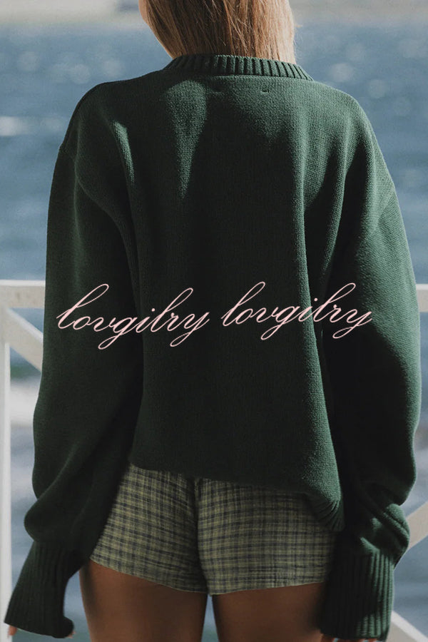 Fashionable Fish Pattern Round Neck Loose Knitted Sweater
