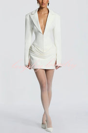 Solid Color Slim-fit V-neck Elegant Draped Formal Mini Dress