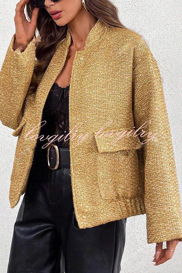 Fashion Sequin Long Sleeve Casual Pocket Loose Jacket