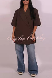 Solid Color Short-sleeved Lapel Casual Loose Blazer