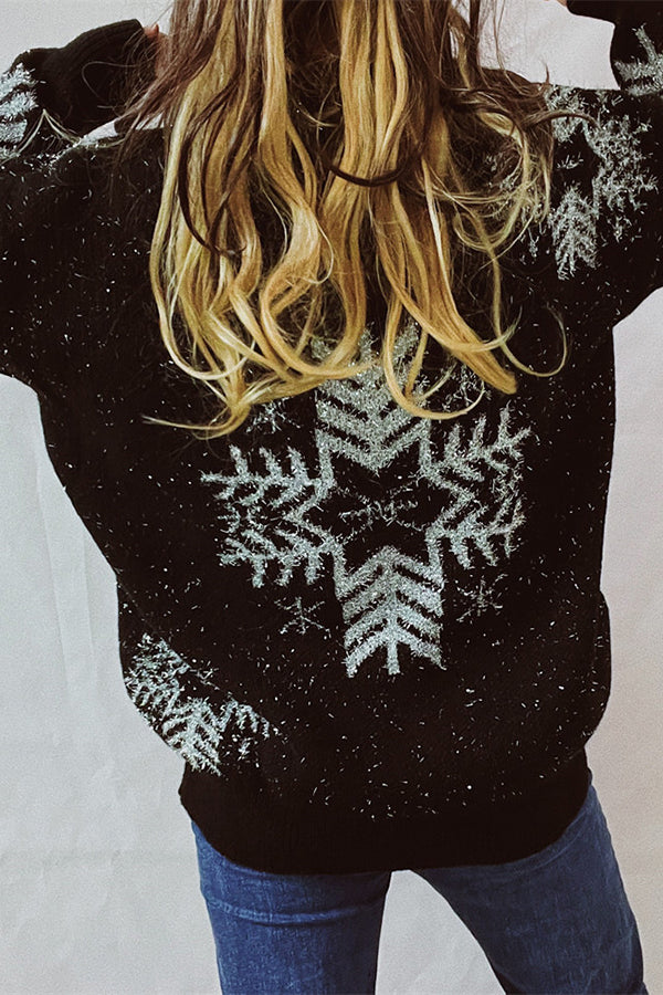 Christmas Pattern Knitted Crew Neck Long Sleeved Sweater