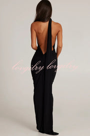 Sexy Backless Pleated Slim Solid Color Sleeveless Elegant Maxi Dress