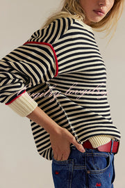 Fashion Striped Colorblock Loose Round Neck Long-sleeved Knitted Sweater