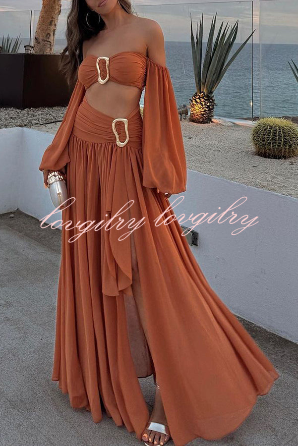 Vacation Chic Chiffon High Rise Flowy Asymmetrical Drape Maxi Skirt