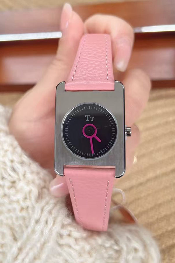 Square Steel Case Dopamine Color Matching Leather Strap Watch