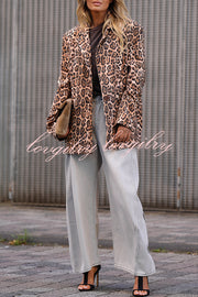 Catwalk Leopard Single Button Long Sleeve Pocketed Lapel Boyfriend Blazer
