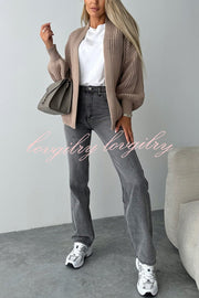 Solid Color V-neck Long-sleeved Casual Knitted Cardigan