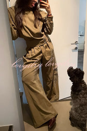 Fashionable Elastic Waist Workwear Wide-leg Pants