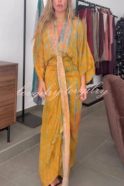 Unique Printed V-neck High-waisted Loose-fitting Holiday Maxi Dress