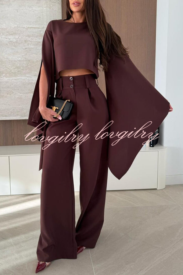 City Atelier Bell Slit Sleeve Top and High Rise Pocket Wide Leg Pants Set