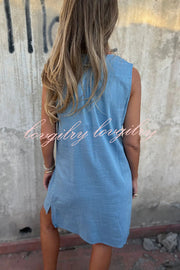 Solid Color Sleeveless V-neck Casual Pocket Mini Dress