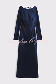 Eternal Event Satin Long Sleeve Cowl Back Slip Maxi Dress