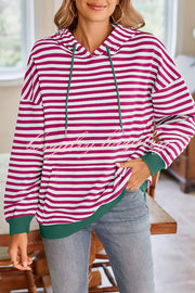 Striped Print Long Sleeve Pocket Loose Hoodie