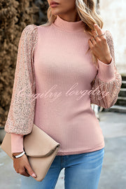 Sequined Paneled Knitted Long Sleeved Shirts