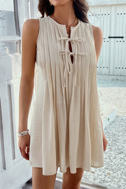 Solid Color Sleeveless Tie Pleated Casual Mini Dress