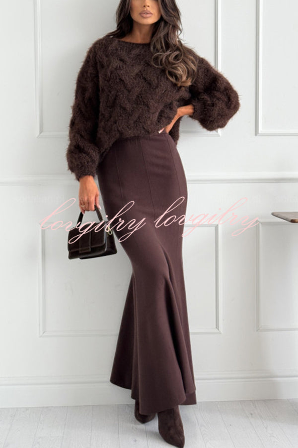 Caitlin Knit Stretch Fabric High Waist Fishtail Casual Maxi Skirt