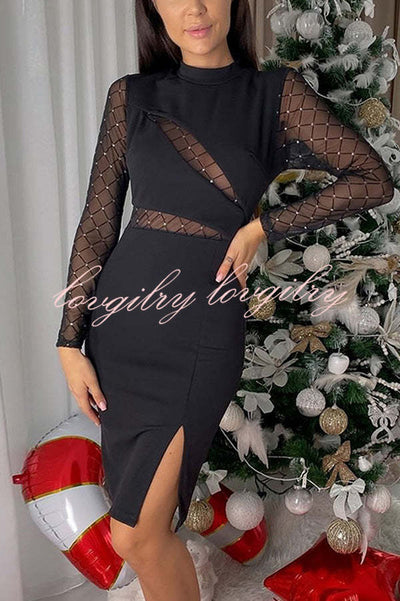 Fashionable Semi-sheer Long-sleeved Hollow Slim Mini Dress