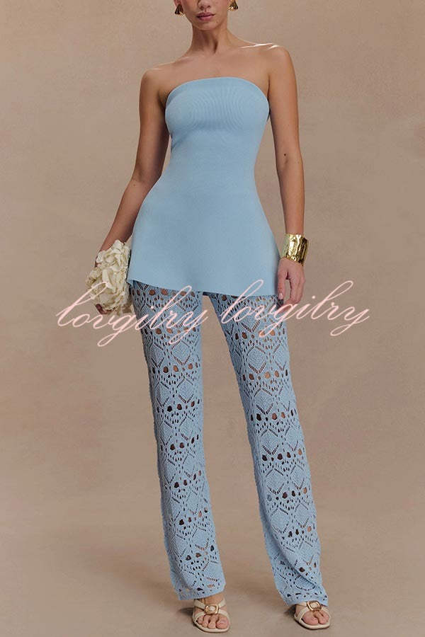 Anette Bandage Knit Strapless Stretch A-line Midi Top