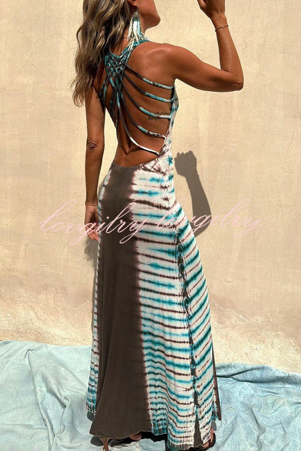 NIL Tie-dye Print Back Lace-up Stretch Maxi Dress