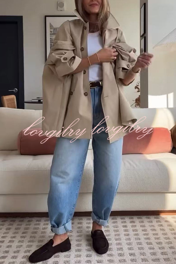 Timeless Fashion Button-breasted Wide Sleeve Pocket Twill A-line Jacket