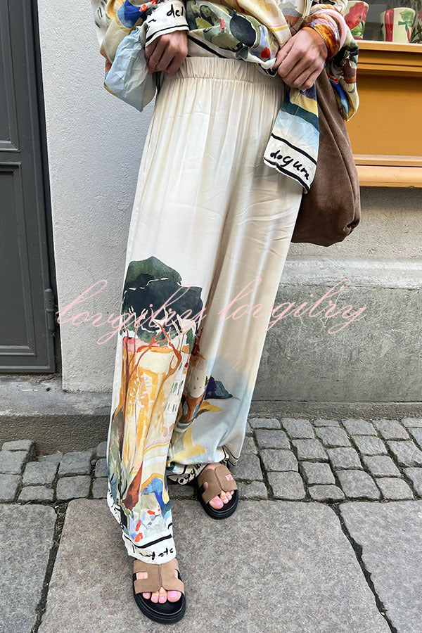 Ellison Unique Print Elastic Waist Pocketed Wide Leg Pants