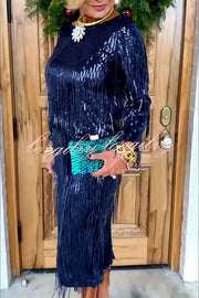 Insight Blueberry Sequin Fringe Long Sleeve Blouse