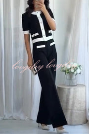 Fashion Contrast Color Stretch High Waist Casual Straight Pants