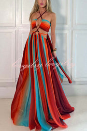 Variety of Styles Tulle Printed Ring Hollow Design Slit Vacation Maxi Dress