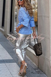 Meliora Striped Multi Position Scarf Long Sleeve H-line Shirt