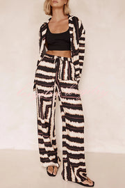 Planning Trips Satin Tie Dye Unique Print Elastic Waist Pocketed Wide Leg Pants