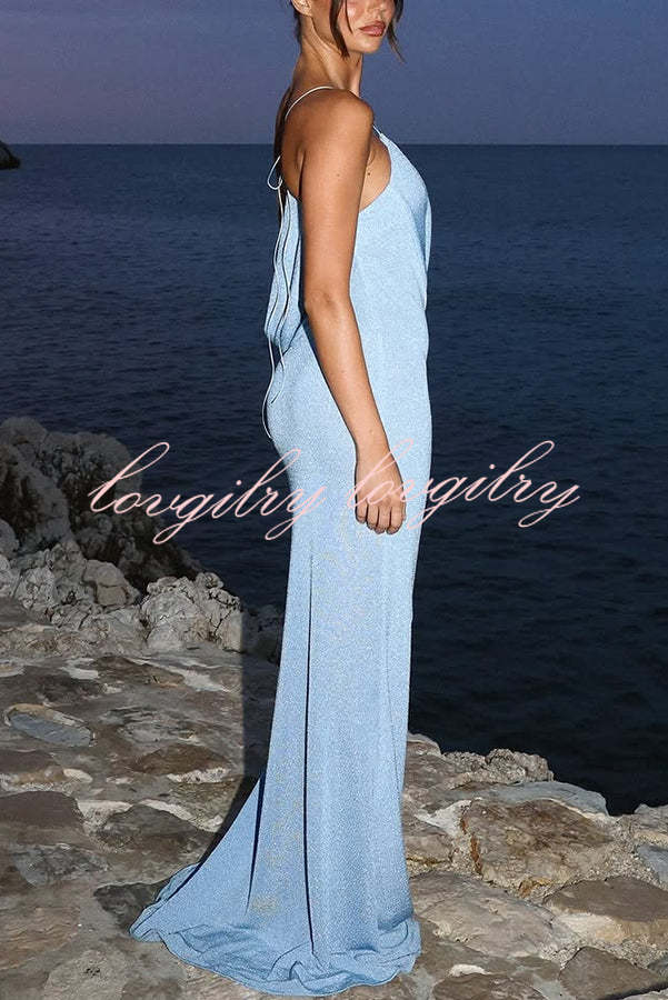 Elissa Glitter Fabric One Shoulder Asymmetrical Cutout Stretch Maxi Dress