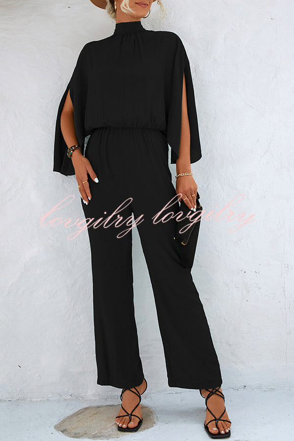 Solid Color Slit Back Lace Up Hollow Long Sleeve Jumpsuit