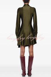 Marvis Button-embellished Long Sleeve Asymmetrical Drape Shirt Midi Dress