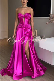 Emiliana Satin Twist Bust Cutout Corset Slit Prom Maxi Dress