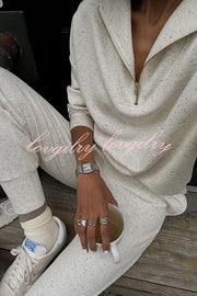 Everyday Neutrals Half-zip Neck Sweatshirt and Elastic Waist Pocketed Loose Jogger Set