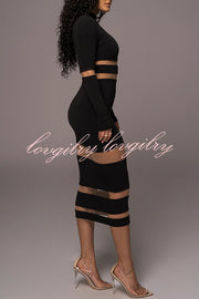 Noir The One High Neck Long Sleeve Midi Dress