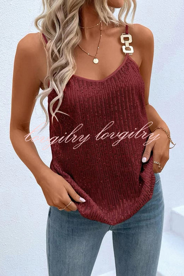 Dreamy and Dazzling Solid Sequin Buckle Cami Top