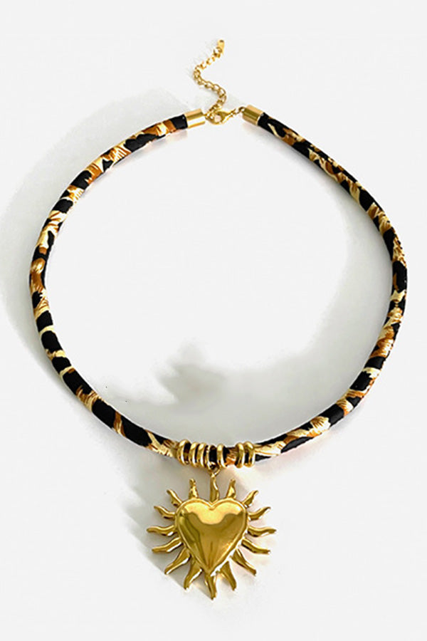 Leopard Print Velvet Rope Design Stainless Steel Necklace