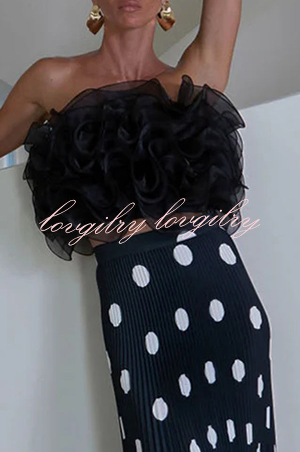 Eye-catching Organza Multi-layer Petal Ruffles Details Strapless Tank
