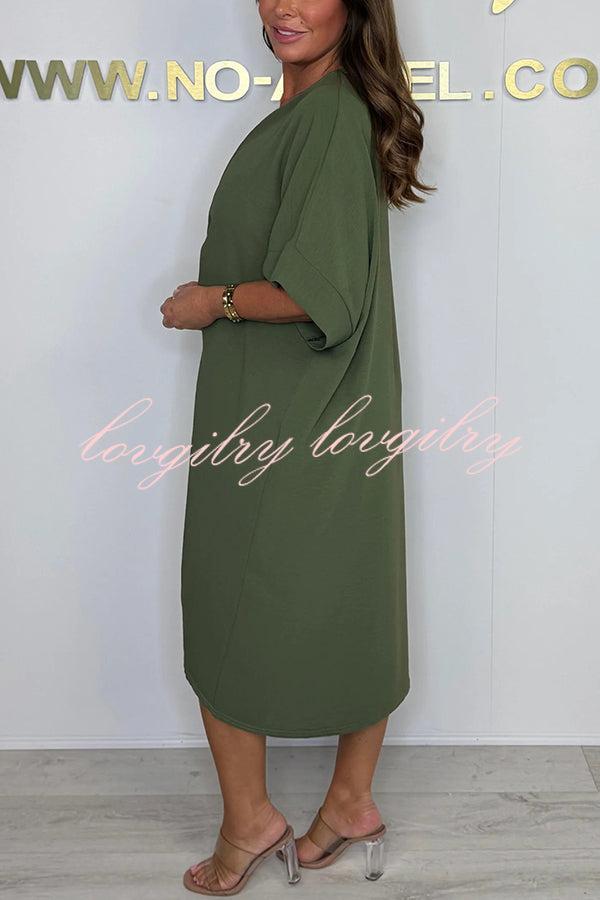 Solid Color V-neck Cross Knot Casual Irregular Midi Dress