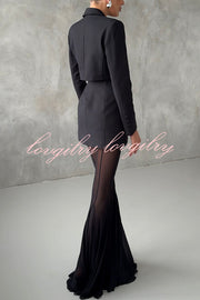 Deep Chic Mesh High Rise Elastic Waist Fishtail Stretch Pants