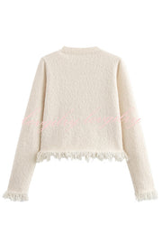 Fashion Round Neck Long Sleeve Bow-decorated Pocket Knitted Jacket