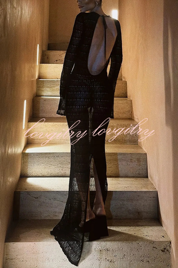 Sexy Backless Long-sleeved Knitted Slim-fit Maxi Dress