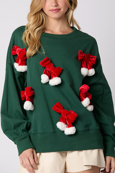 Christmas Bow Embellished Casual Long-sleeved Sweatshirt