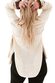 Solid Color Loose Long-sleeved Knitted Mid-length Cardigan
