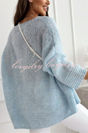 Solid Color Loose V-neck Casual Knitted Sweater