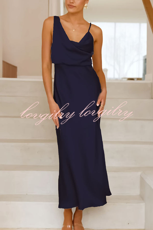 Satin Solid Color Elegant Sling Waist Open Back Maxi Dress