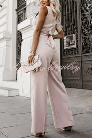 Make Your Entrance Lapel Belt Pocketed Wide Leg Formal Jumpsuit