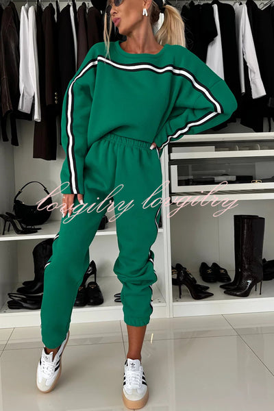 New Trail Striped Sweatshirt and Elastic Waist Pocket Sporty Pants Set